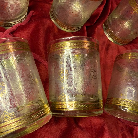 RARE Cera 60’s old fashioned glasses set of 8 22k gold paint mid century barware - Picture 3 of 3